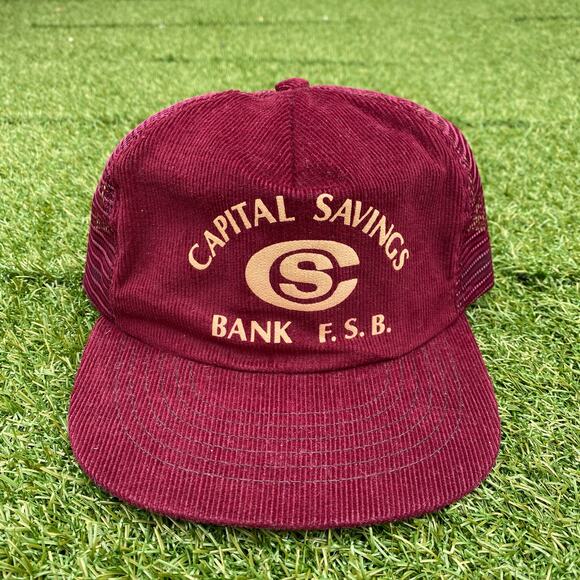 Capital Savings Bank 1990's Corduroy Vintage Snapback Hat - Picture 1 of 4